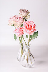 Bouquet of soft pink roses. Romantic pastel background. bouquet pastel floral card