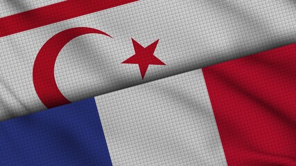 Northern Cyprus and France Flags Together, Wavy Fabric, Breaking News, Political Diplomacy Crisis Concept, 3D Illustration