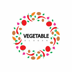 Circle Vegetable Logo, Vegan Label Design Vector