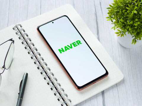 Assam, india - May 29, 2021 : Naver logo on phone screen stock image.