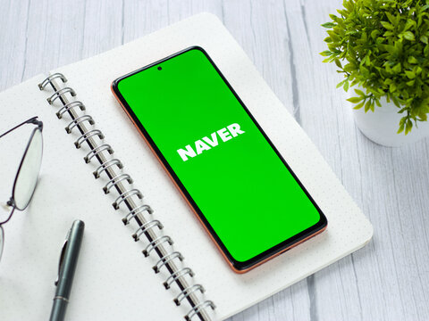 Assam, india - May 29, 2021 : Naver logo on phone screen stock image.