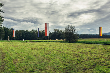 Triple point of Polish, Czech and German borders near Porajow village in Poland