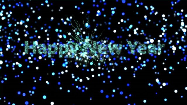 Animation of happy new year text and fireworks