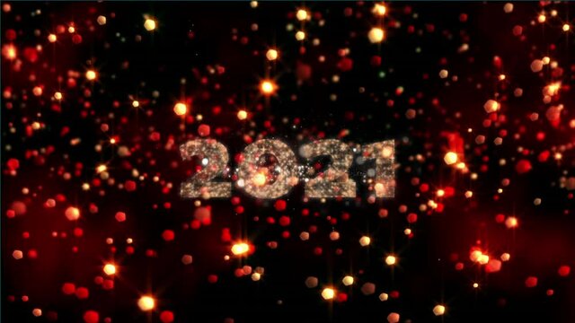 Animation of 2021 text, glowing light and fireworks