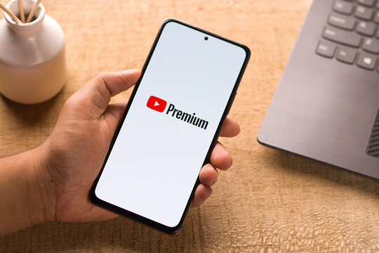 Assam, india - May 29, 2021 : Youtube Premium logo on phone screen stock image.