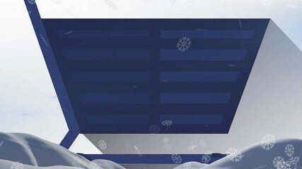 Animation of qr code and shopping icon over snow falling - Powered by Adobe