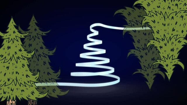 Animation of christmas white ribbon forming christmas tree on black background