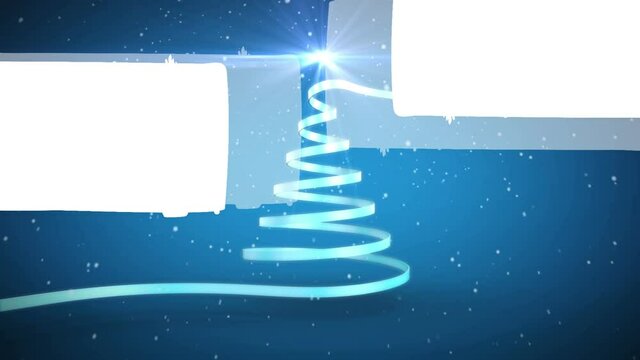 Animation of christmas blue ribbon forming christmas tree on blue background
