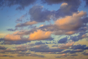 Evening sky over Zafferano Cape on Tyrrhenian coast near Santa Flavia city on Sicily Island, Italy