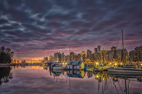 Dramatic sunrise over Vancouver, British Columbia, Canada