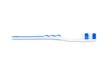 White-blue plastic toothbrush isolated on white background