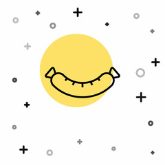 Black line Sausage icon isolated on white background. Grilled sausage and aroma sign. Random dynamic shapes. Vector