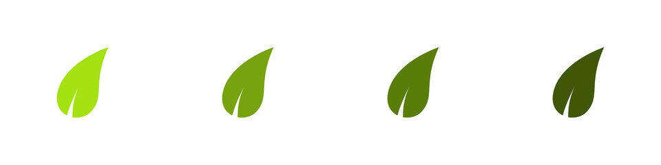 Conjunto de icono de hoja de árbol verde o planta curveada. Concepto de naturaleza. Ilustración vectorial