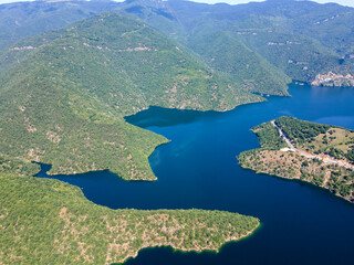 Aerial view of The Vacha (Antonivanovtsi) Reservoir, Region, Bulgaria