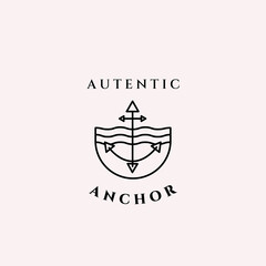 anchor line art logo minimalist vector illustration design icon sea