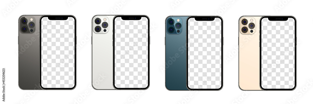 Poster front and back side smartphone. mockup screen smartphone with blank screen. realistic vector illustr