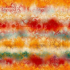 Seamless ombre batik textile pattern for print. High quality illustration. Modern tribal multi colored sunny happy dye design. Ornate abstract swatch that looks like traditional east fabric painting.