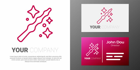 Logotype line Magic wand icon isolated on white background. Star shape magic accessory. Magical power. Happy Halloween party. Logo design template element. Vector