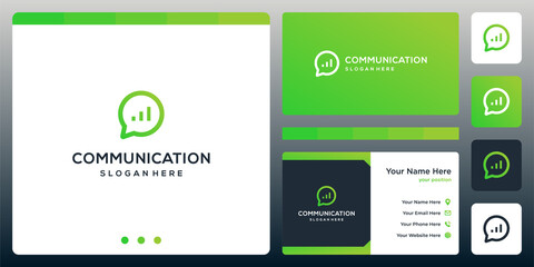 Creative chat bubble logo design template with financial investment chart graphic design vector illustration.