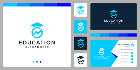 College, Graduation cap, Campus, Education logo design with financial investment analytics graphic vector illustration. Symbol, icon, creative.
