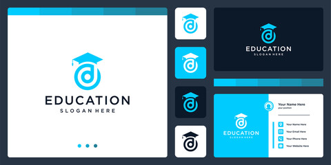 College, Graduation cap, Campus, Education logo design with initial letter d graphic vector illustration. Symbol, icon, creative.