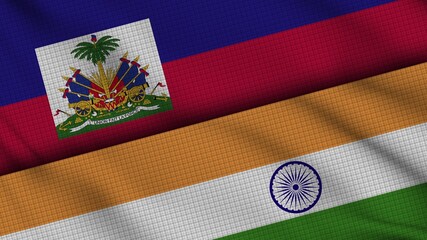 Haiti and India Flags Together, Wavy Fabric, Breaking News, Political Diplomacy Crisis Concept, 3D Illustration