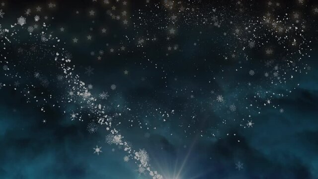 Animation of stars and snowflakes over black background