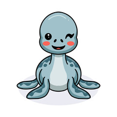 Cute little dinosaur cartoon winking eye