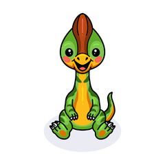 Cute little parasaurolophus dinosaur cartoon sitting
