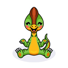 Cute little parasaurolophus dinosaur cartoon sitting