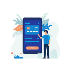 Illustration concept of Mobile Payment. Smartphone, people, card, payment. Flat illustration vector suitable for many purposes.