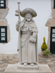 Staute of Santiago the Pilgrim in Front of a House in Galicia on the Way of St James Pilgrimage...