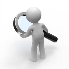 3d  man searching with a magnifying glass.