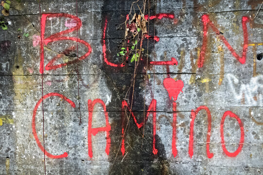 Buen Camino Inspirational Motivation Writing on Wall along the Way of St James Pilgrim Trail Camino de Santiago