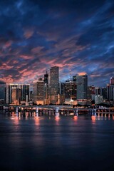  Miami city skyline at night florida sunset downtown bridge colors sky lights urban travel panorama arial 