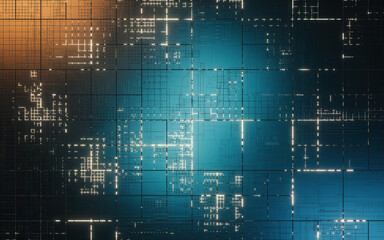 Circuits and electricity with blue background, 3d rendering.