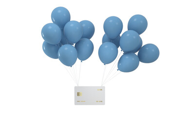Balloons and bank card with white background, 3d rendering.