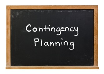Obraz premium Contingency Planning written in white chalk on a black chalkboard isolated on white