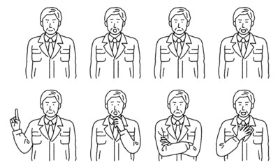 シンプルなタッチ　シニア世代の作業着の男性のイラストレーション
