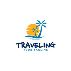 travel summer holidays template logo design. Badge, emblem, vector illustration.