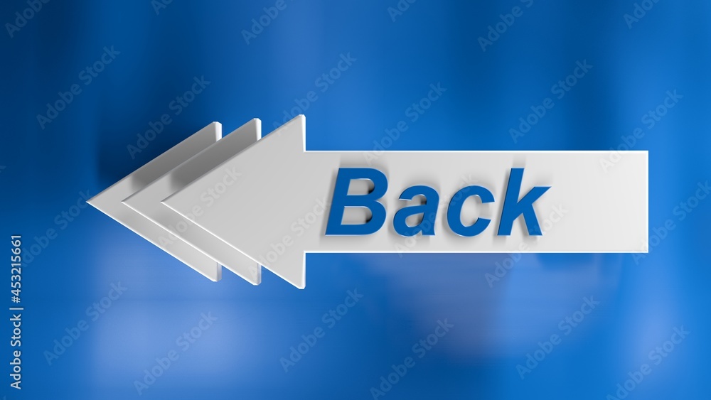Poster white arrows with blue write back on red glossy background - 3d rendering illustration