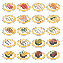 イカの寿司のイラスト Wall Mural Wallpaper Murals R Design