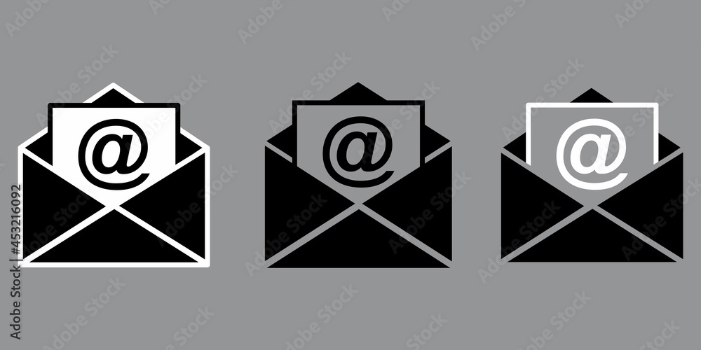 Poster envelopes email set. sms chat. communication icon. contact page icon set. message icon. vector illus