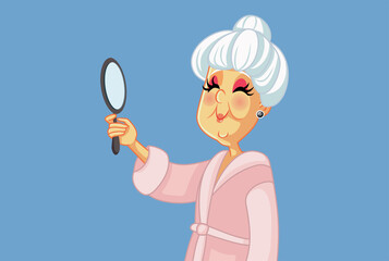 Happy Senior Woman Looking in the Mirror Vector Cartoon