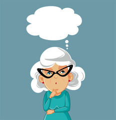Senior Woman Thinking and Wondering Vector Cartoon