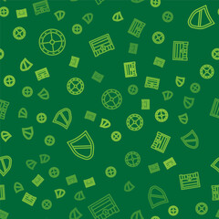 Set line Round wooden shield, Shield and Antique treasure chest on seamless pattern. Vector