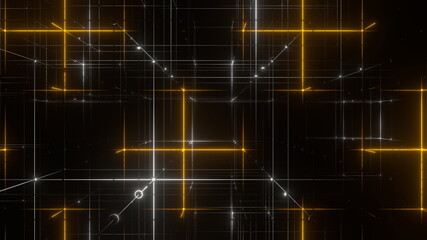 グリッド 面心立方格子構造 立体 ワイヤーフレーム 黄 [別Verあり]