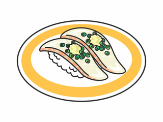 皿にのった鯛の寿司のイラスト