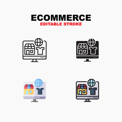 Outline, glyph solid black, flat color and filled outline color, icon symbol set, ecommerce concept, Isolated vector design, editable stroke