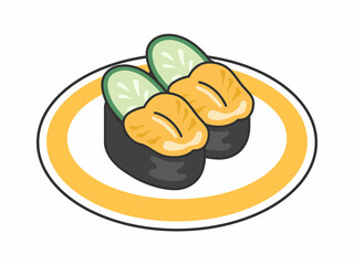 皿にのったウニの寿司のイラスト